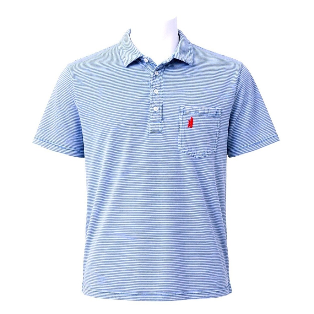 Johnnie-O Men's Blue White Striped Cotton Polo Shirt Size M Pocket Coastal